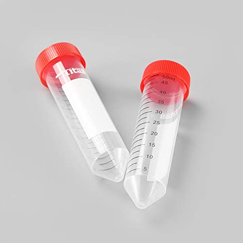 Tubos de centrífuga de plástico adamas-beta, 50 ml, fundo cônico, marcas graduadas, tampa de parafuso vermelho, rack de papel