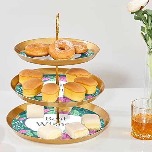 Suportes de cupcakes de melhores votos para pastelaria, 3 bolo de ouro de plástico de 3 camadas para mesa de sobremesa, cupcakes Tree Tower Stand Stand Pastral Rack