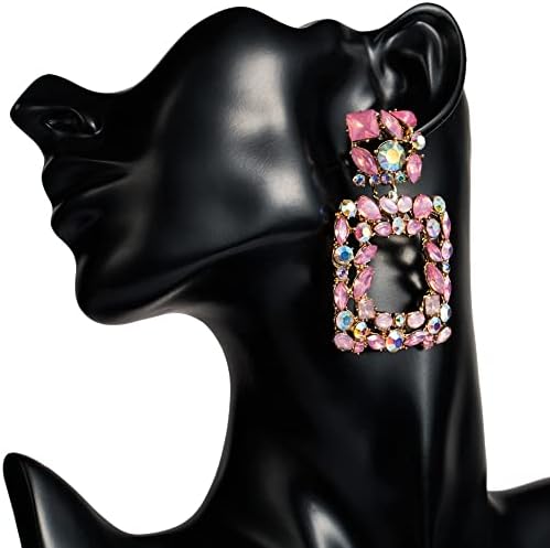 Brincos de declaração rosa de kolesso para mulheres cristal abrejinho grande 2020 Rhinestone Drop Earing Jóias de moda geométrica-10811