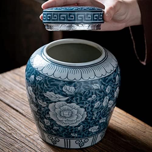 Vasos de cerâmica de Lmahap, frasco de chá, frascos de armazenamento em estilo chinês, vasos Qing Hua Porcelana Longe Tea Jar, jarra de vedação de cerâmica, frasco de armazenamento em casa retro chinês, peony 800ml