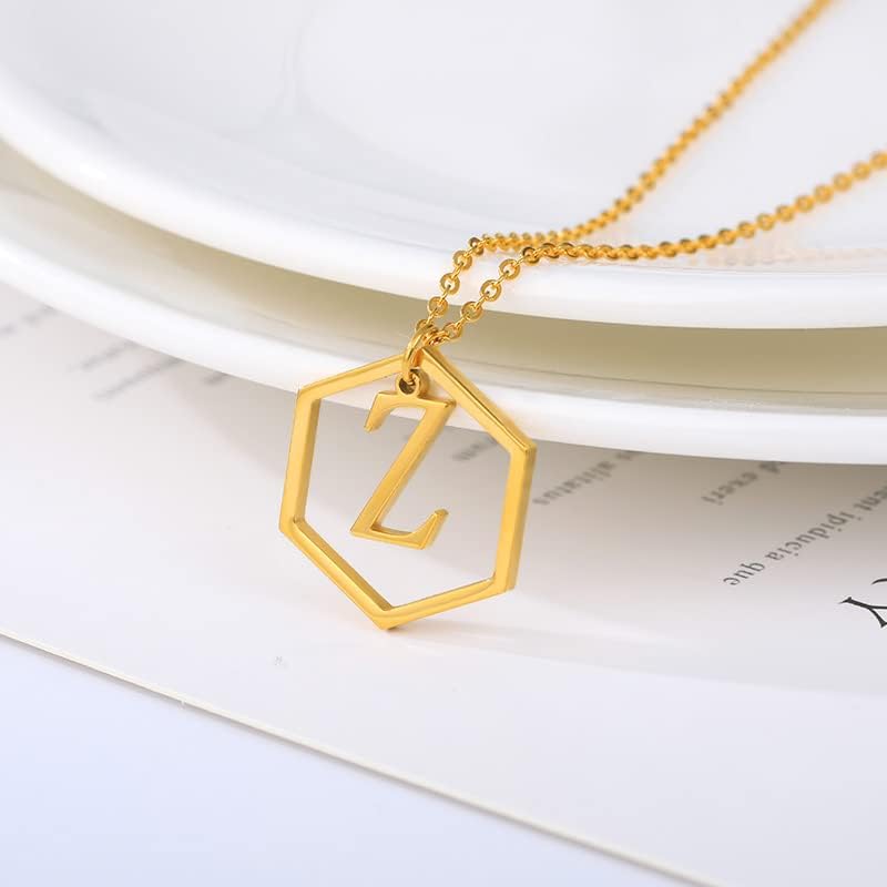 T3Store Creative Geométrico Colar de Cartas para Mulheres Capital Inicial A -Z Pingents Tiny Hexágono Carta Jóia Melhor Amigo BFF - D - Gold Color -59447