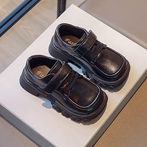 Moda Four Seasons Kids Sapatos casuais sapatos de couro de pé quadrado de fundo grosso não deslizamento de cor sólida preto bebê tênis de bebê
