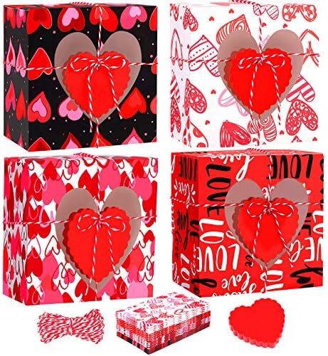 Cooraby 16 peças Caixas de papel de cupcake de dia dos namorados 5 x 5 x 3 polegadas pequenas caixas de doces Pvc Heart