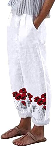 Calças Capri Womens Capri Kcjgikpok, calça de linho de linho de vantagem de perna larga Capris Trouser com bolsos calças modernas para mulheres 2023