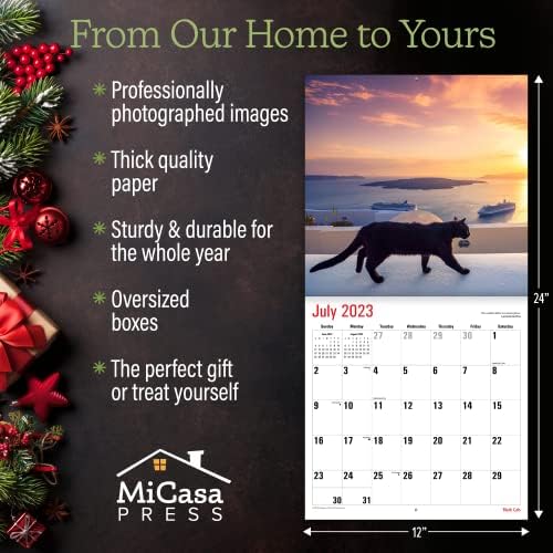 MICASA BLACK CATS 2023 Calendário mensal de parede Handsal | 12 x 24 aberto | Papel grosso e resistente | Presente | Gatinho