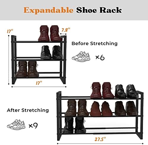 Comax 3 camadas de sapatos expansíveis ou organizador de rack de botas para botas altas, prateleira de sapato pequena ajustável para armário de entrada, suporte de sapato de ferro de metal moderno, organizador de armazenamento de calçados amplos em pé livre
