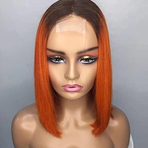 Ombre bob perucas com raízes escuras laranja laranja altura feminina comprimento