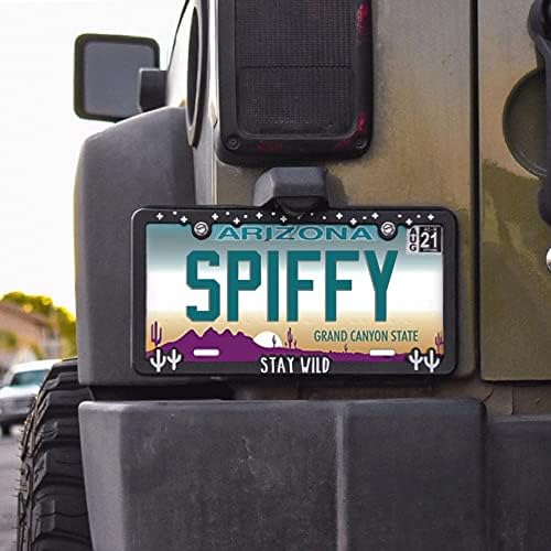 Quadro de placa Spiffy Stay Acessórios selvagens para veículos nós/lata com letras elevadas vibrantes | Poliuretano para serviço