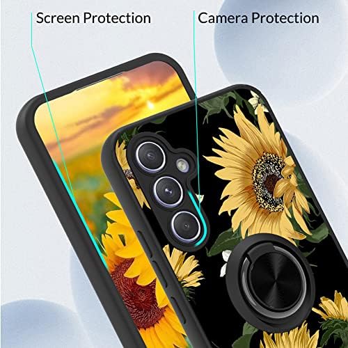 BITOBE projetado para o estojo Samsung Galaxy A54 5G com o padrão de girassol do kickstand do anel Flores de girassol Floral para mulheres meninas trabalham com tampa de telefone de montagem magnética do carro para Galaxy A54 5G -preto