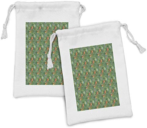 Conjunto de bolsas de tecido da selva de Ambesonne de 2, fundo da floresta tropical verde com pássaros coloridos de papagaio