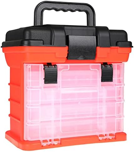 4 camadas Caixa de equipamento de pesca com alça, caixa de armazenamento de pesca grande portátil, caixa de ferramentas de atrair, caixa de engrenagem de pesca para água salgada de água doce laranja