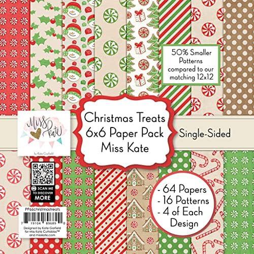 Pacote de papel padrão 6x6 - Treates de Natal - Para scrapbook Premium Paper Specialty Paper de 6 x6 coleção inclui 64 folhas - 50% padrões menores - Por Miss Kate Cuttables