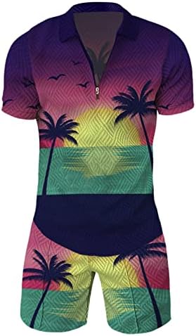 Mens Summer Tracksuits Sets Drawstring V pescoço pólo suor para homens impressão gráfica Termter zip Polo Camisetas e roupas curtas