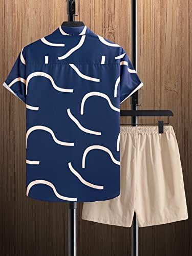 Fdsufdy Duas peças roupas para homens impressos gráficos Camisa de bolso remendada e shorts de cintura de cordão sem tee