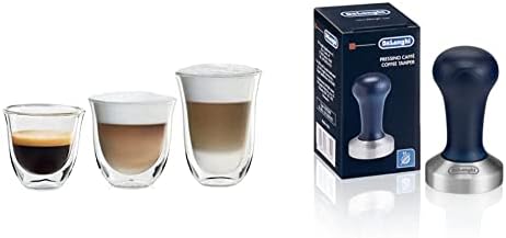 Coleção De'longhi Fancy Coleção Thermo Espresso de parede dupla, Cappuccino e Latte Macchiato Glasses, Clear & DLSC058 Cafeteira