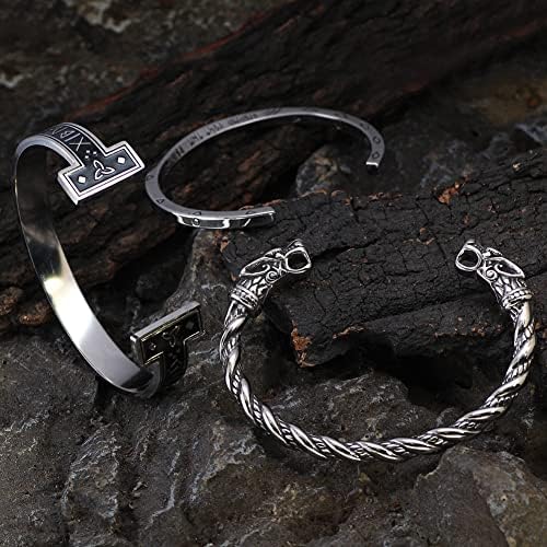 Bracelete de pulseira masculina de Guoshuang Viking Conjunto de joias de runas Bangle Dragon Bangle & Odin Symbol Bangle Bracelets de manguito de aço inoxidável para homens Pulseira de prata de jóias de prata para homens Viking Gifts for Men