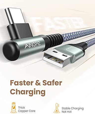 AinOpe USB C Cabo 4-Pack [10/6.6/3.3/3,3ft] 3.2a Tipo C Carregador de carregamento rápido ângulo reto, carregador USB