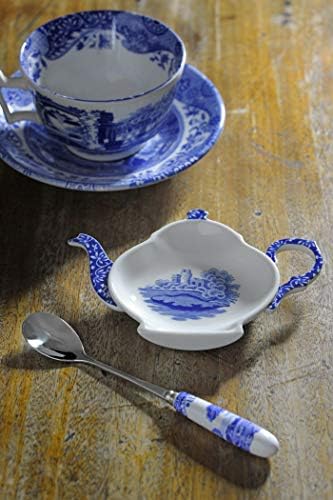 Coleta italiana de spode azul coleta de coleta | Conjunto de 6 | Feito de aço inoxidável com alças de porcelana | Coloques de sobremesa de 6 polegadas | Azul/branco | Só lavar as mãos