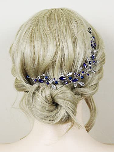 Brihasory Blue Bridal FankBand Capacete de casamento para a noiva Acessórios de cabelo de stromestone para mulheres meninas Prom Hair Vine Damada de honra Presentes