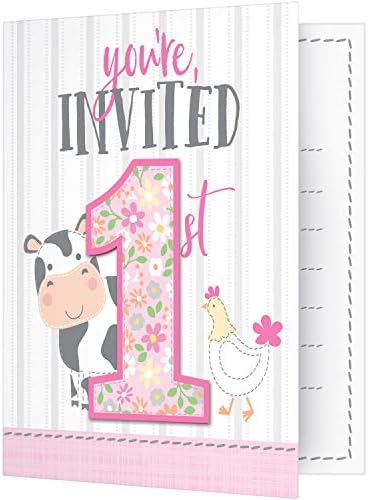Criativo conversão 340137 Animais de celeiro 1º aniversário do cartão de convite rosa