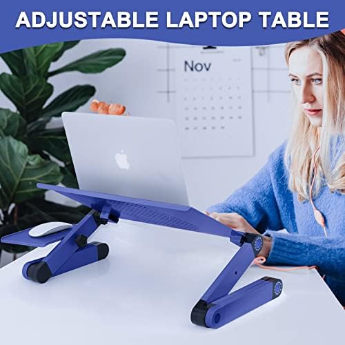 XXXDXDP Mesa de laptop para cama aconchegante de estação de trabalho de alumínio com 2 fãs mouse padring dobrável stand stand tablet azul