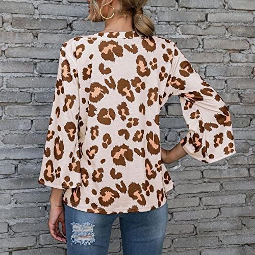 Blusa feminina estampa de leopardo Tops Tees Manga de campainha Um ombro de ombro de gola alta do pescoço Racerback