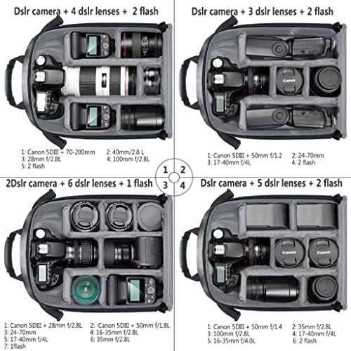 Sdewfg Câmera Backpack Partição flexível Bolsa acolchoada Proteção à prova de choque para câmeras e lentes sem espelho DSLR DSLR