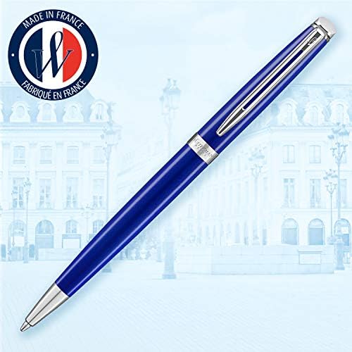 Pen do Waterman Hémisphère, preto com acabamento dourado, ponto médio, tinta azul, caixa de presente