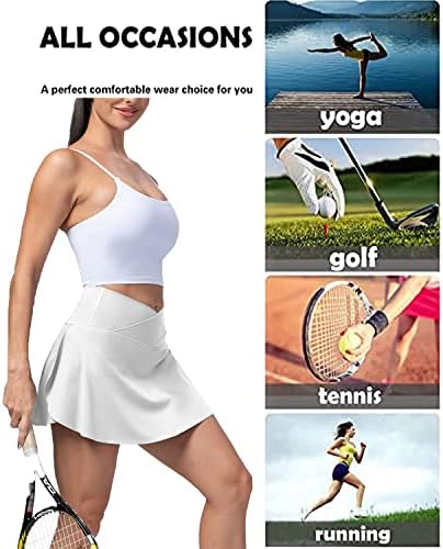Saias de tênis crossover da Gymspt para mulheres com bolsos shorts atléticos plissados ​​altos skorts de golfe saias casuais