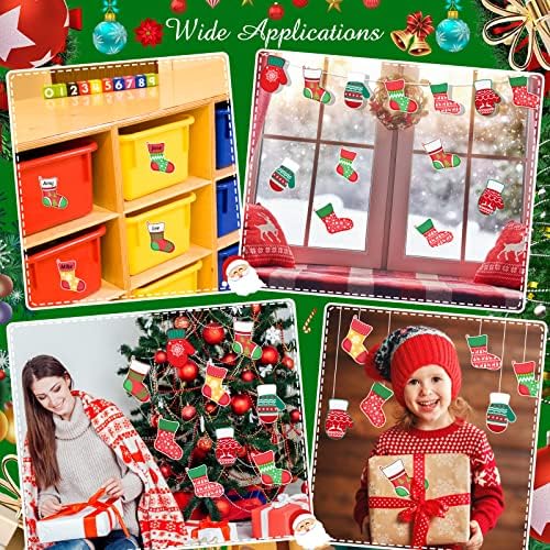 54pcs Natal colorido mini recortes, estocagem de natal e etiqueta de nome com luvas com 120 peças de cola pontos para decorações