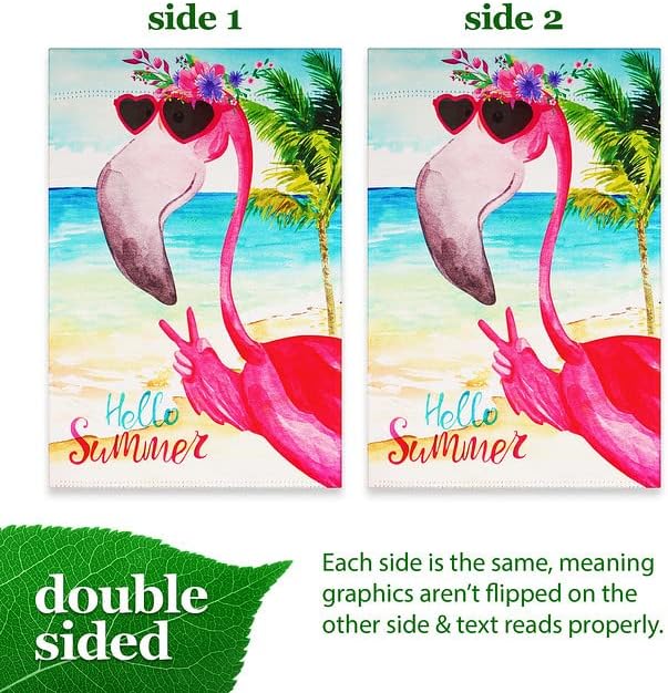 G128 Bandeira do jardim Hello Summer Paz Sign Flamingo 12 x18