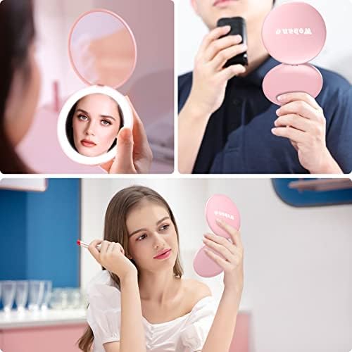 Espelho de maquiagem compacta iluminada por Wobane, espelho de ampliação de viagem recarregável, espelho de bolsa portátil, ampliação