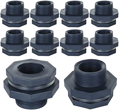 Fviexe 10pcs de 1 polegada PVC Bulkhead de preços, conector de tanque de água com rosca dupla rosca para barris de chuva, aquários,