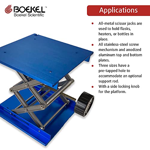 BOEKEL 19090-004B Jack de laboratório de aço inoxidável com placas de alumínio e inferior de alumínio anodizado, Biggie, 8 x 8 Tamanho da plataforma