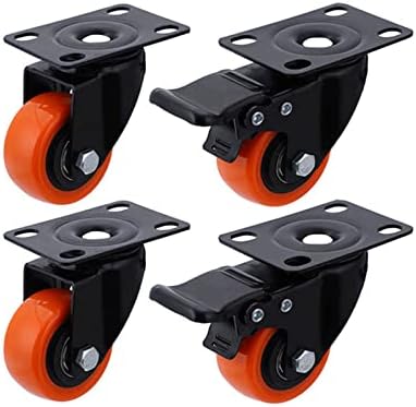 Rodas de mamona giratória de 2 polegadas rodas industriais de serviço pesado 300 kg de poliuretano de poliuretano laranja lançador de móveis 4pcs