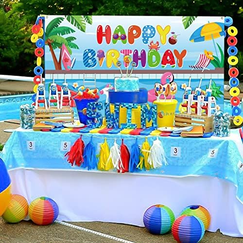 Piscina festa de feliz aniversário Banco de fundo de verão decorações de praia tropical melancia flamingo chá de bebê fotografia