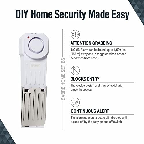 Barra de segurança da porta do sabre com alarme de detecção de vibração, alarme de 115 dB e alarme de segurança da porta de cunha HS -DSA com 120 dB de sirene - ótima para casa, viagens, apartamento ou dormitório