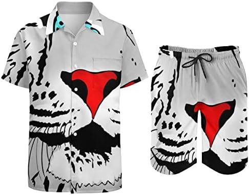 Weedkeycat abstrato tigre branco tigre masculina roupas de praia 2 peças havaian button Down camisa de manga curta e shorts