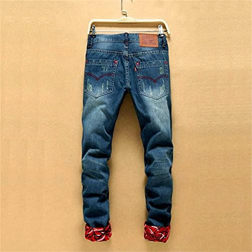 Jeans desgastados por homens retos calças jeans casuais destruídas Jeans skinny relaxados