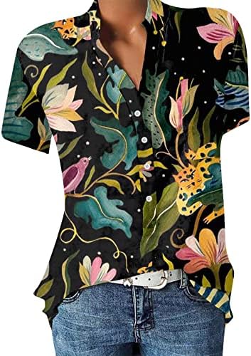 Tops florais para mulheres elegantes v blusa de pescoço botão para baixo de camisetas soltas tamis de manga curta Tops casuais
