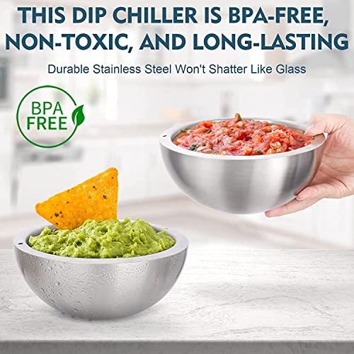 Dip Chiller Bowl - Grande 30oz - Aço inoxidável durável - gelo frio e fervendo quente - Gelo serve um refrigerador para bebidas, festas, bar, salsa, salada, comida