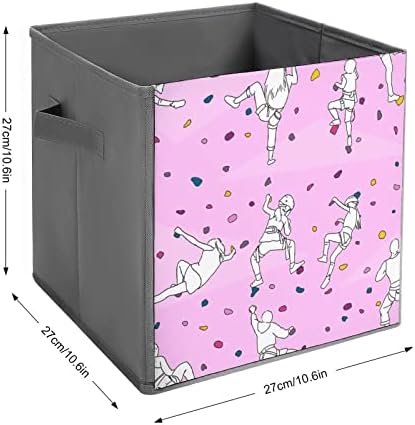 Escalar o padrão rosa PU PU couro dobrável Bins de armazenamento de lona cesta de organizador de cubos com alças