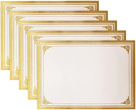 Papéis de certificado de Sunee 100 Sheets - Border em branco da folha de ouro, tamanho da carta 8.5x11 para diploma, certificados,