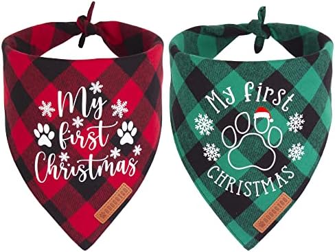 ADOGGYGO Christmas Dog Bandana 2 Pack, lenço de estimação xmas xinas clássicos, tecido de algodão premium, vários tamanhos