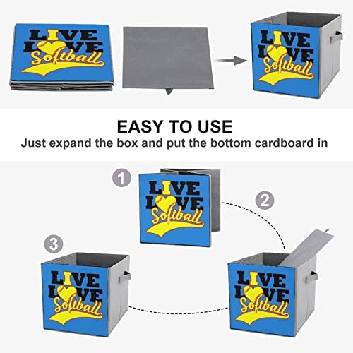 Live Love Softball Bins de armazenamento dobrável Basics dobráveis ​​Cubos de armazenamento de tecidos Caixas organizadoras com alças