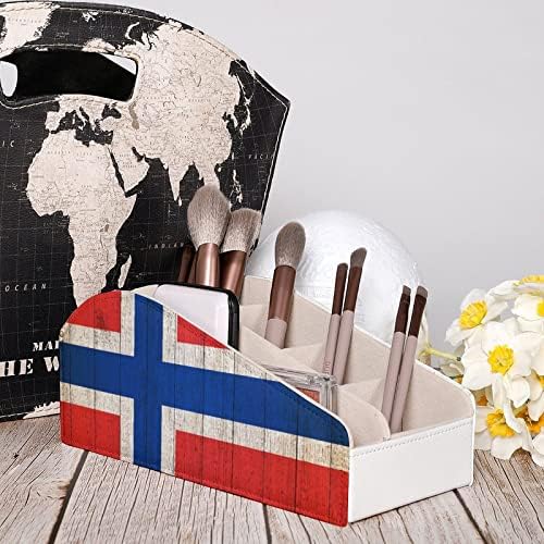 Bandeira da Noruega no Grunge Wooden TV Remote Control titulares Organizer Box Pen Pencil Desk Storage Caddy com 6 compartimento