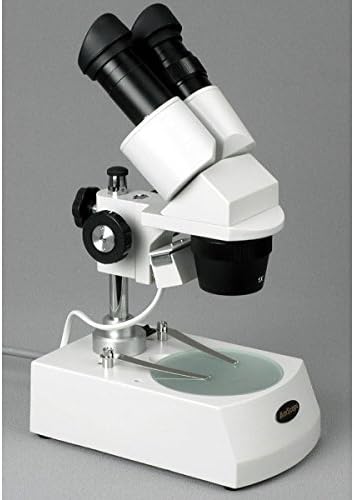 Microscópio estéreo binocular AMSCOPE SE306-PZ, oculares wf10x e wf20x, ampliação 20x/40x/80x, objetivos 2x e 4x, iluminação superior e inferior de halogênio, placa de estágio preto/branco reversível, suporte de pilar, 120V