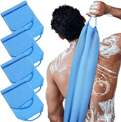4 peças Men esfoliando as costas para esfoliar o pano de lavagem com alças para homens dois lados arruela para trás para chuveiro