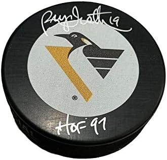 Bryan Trottier assinou Pittsburgh Penguins Puck - HOF 97 - Pucks de NHL autografados