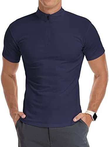 Camisas de pólo de manga longa/curta masculinas do YTD Quarto-Zip Casual Casual Fit Mock pesco